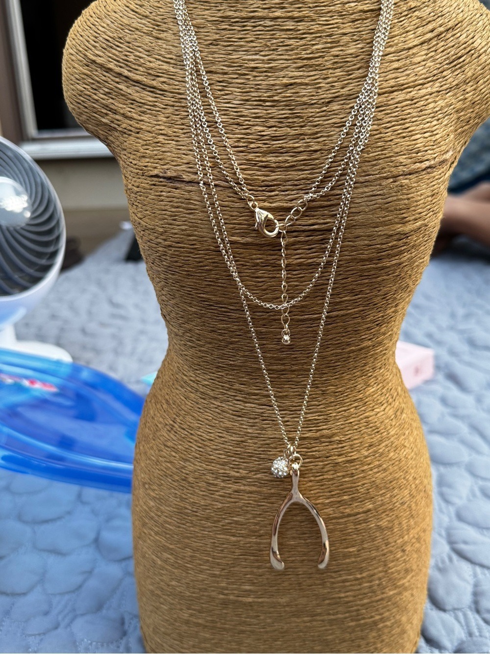 Layered Silver Wishbone Pendant Necklace - Women Jewelry